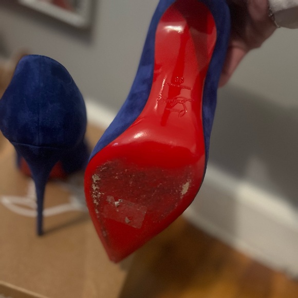 Christian Louboutin 100mm Pigalle Follies Blue Suede - Picture 4 of 5